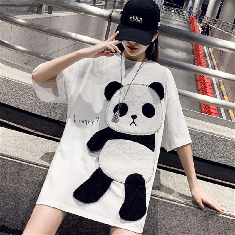 

Summer Top Panda Cartoon Loose Short Sleeve T Shirt Women Befree Harajuku Plus Size Ukraine Friends Kawaii Clothes
