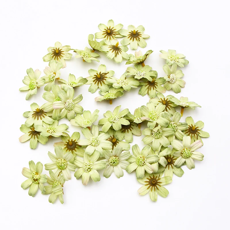 Green-12pcs 12 шт./лот 4,5 см Маленькая ромашка искусственный цветок головки шелковые свадебные украшения для дома DIY ВЕНОК скрапбук Подарочная коробка ремесло - Цвет: Green-12pcs