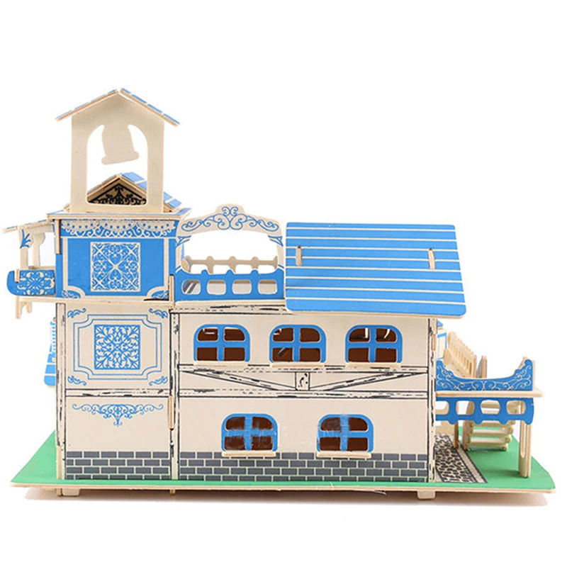 Деревянная 3d модель виллы строительные наборы пазлы игрушки подарок для детей и