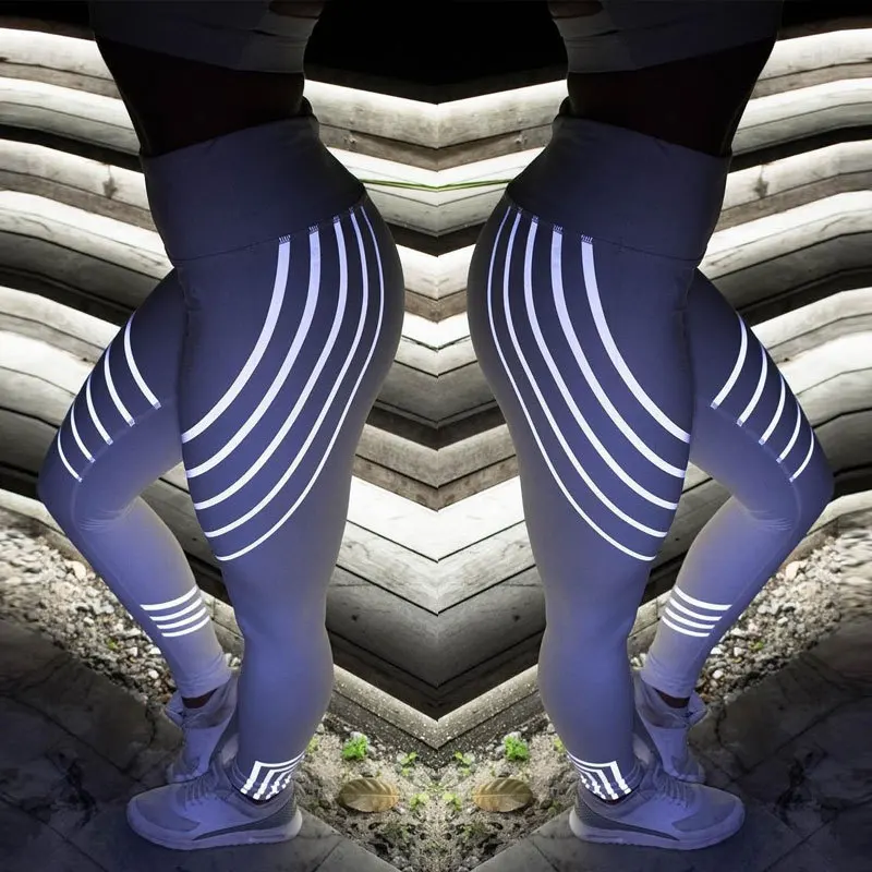 

Fashion Women Slim High Waist Elasticity Leggings Fitness Printing leggins Breathable Woman reflective plus size Pants