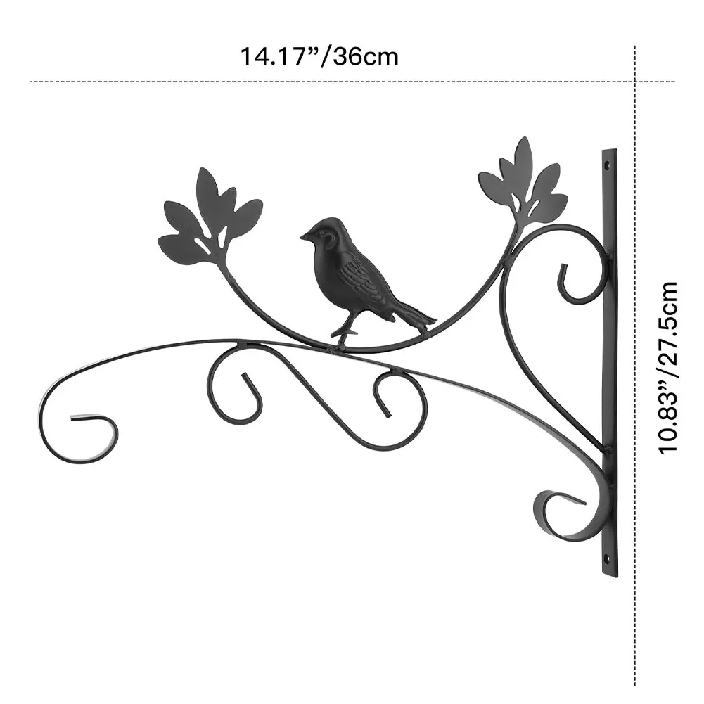 

Wall Hanging Hooks Holder Wall-Mounted Balcony Plant Bracket Bird Art Plant Pot Lantern Hanger Garden Decoration Black 2PCS
