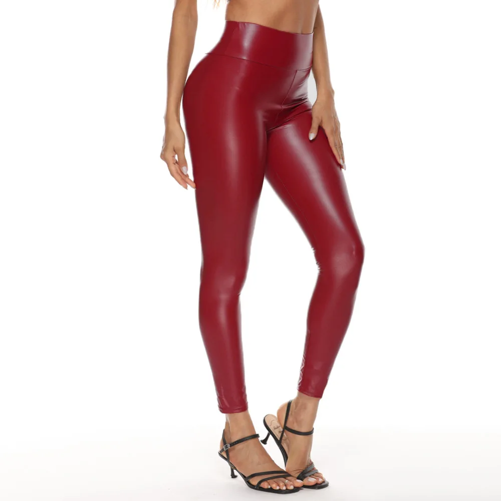 Multicolor Plus Size Women Leggings Winter Autumn High Waist Leather PU Brown Pants Sexy Oversize Female Seamless Leggings images - 6