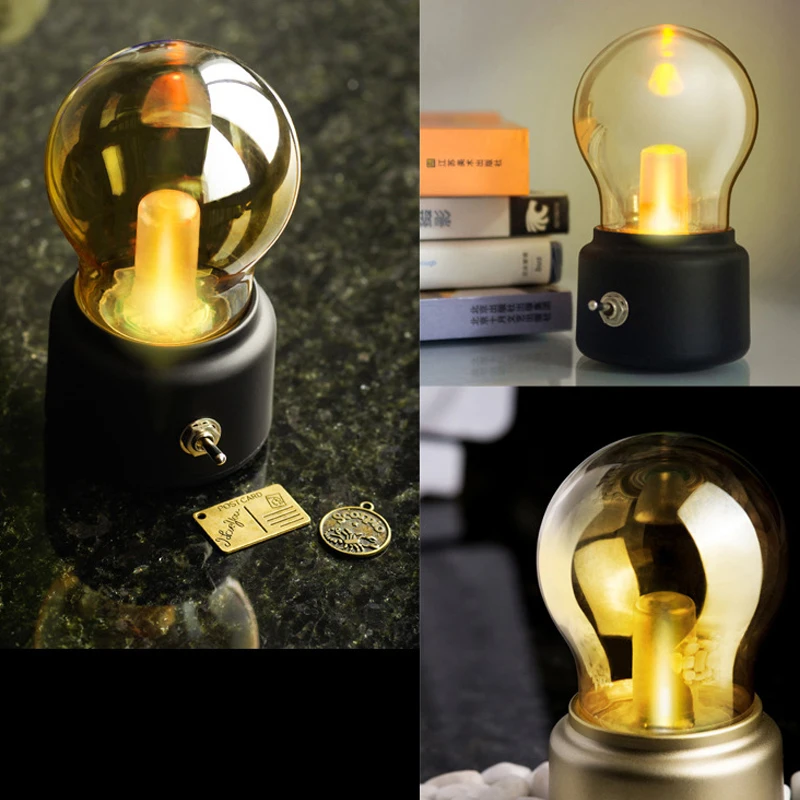 

Retro LED Bulb Night Light Vintage 5V USB Rechargeable Battery Portable Creative Retro Metal Lever Switch for Baby Night Light
