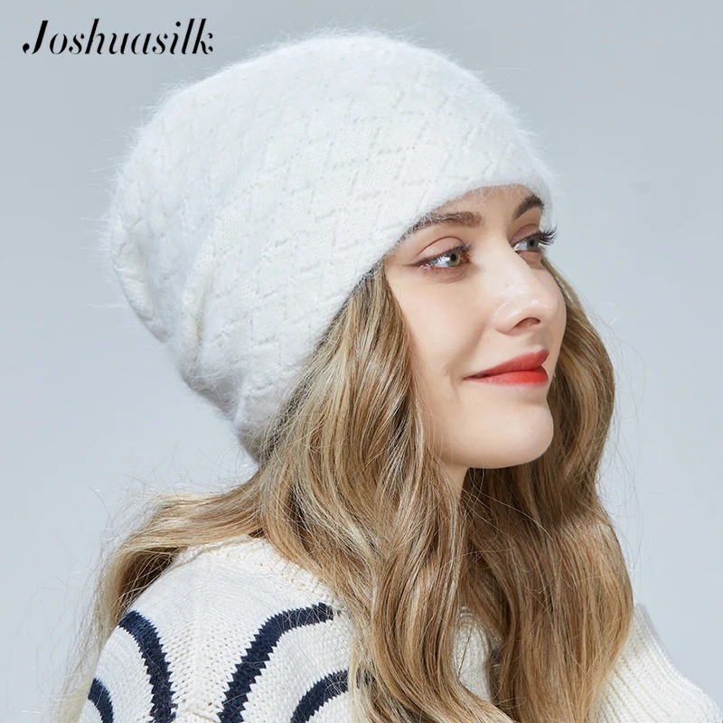 Новый стиль зимняя Ангорская шерстяная теплая шапка JOSHUASILK трехмерное вязаное
