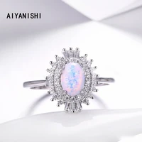 aiyanishi 925 sterling finger ring classic wedding halo oval pink opal rings silver jewelry for women wedding christmas gifts