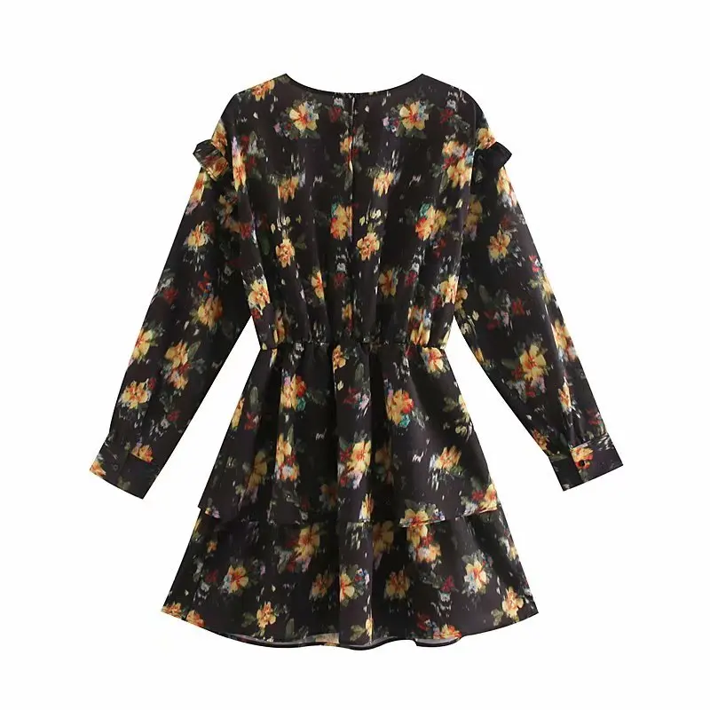 Женское повседневное мини-платье с оборками милое облегающее платье цветочным