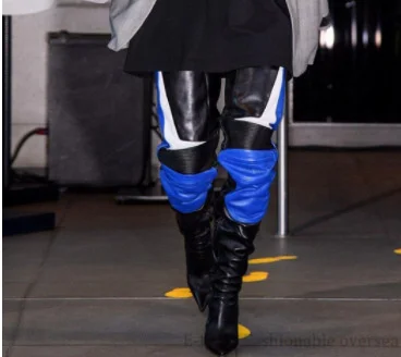 

Big size color matching pointy thin heel catwalk knee high boots stage boots