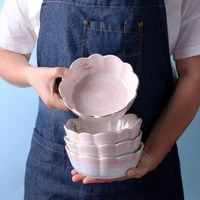 creative pink lotus ceramic bowl nordic breakfast dessert bowl fruit and vegetable salad dressing baby food small bowl
