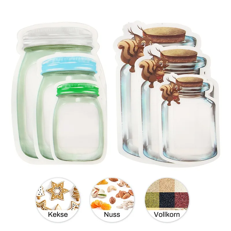 

20pcs Reusable Mason Jar Bottles Bags Nuts Candy Cookies Bag Seal Fresh Food Storage Snacks Zipper Sealed Kitchen Organizer
