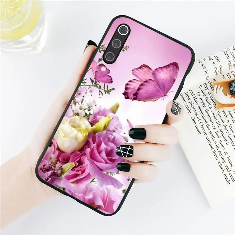 

Red butterfly on white roses flower Phone Case For Xiaomi Redmi note 7 8 9 t k30 max3 9 s 10 pro lite Luxury brand shell