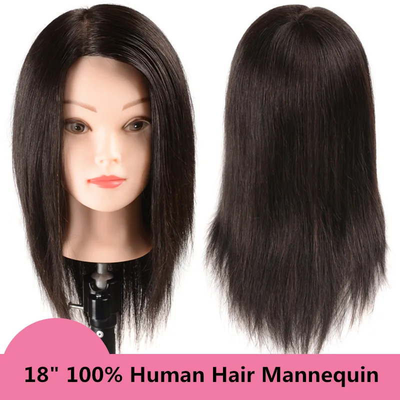 

100% Real Human Hair Training Head Brown Hair 18" Hairdressing Mannequin Head for Professional Style Salon Use with Free Clamp