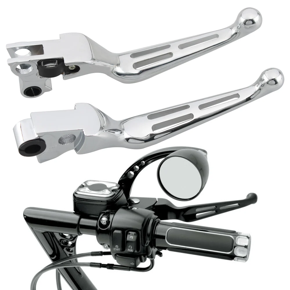 Universal Motorcycle Chrome Slotted Clutch Brake Levers For Harley Sportster XL 883 1200 Softail FXDB Street Bob Dyna Glide |