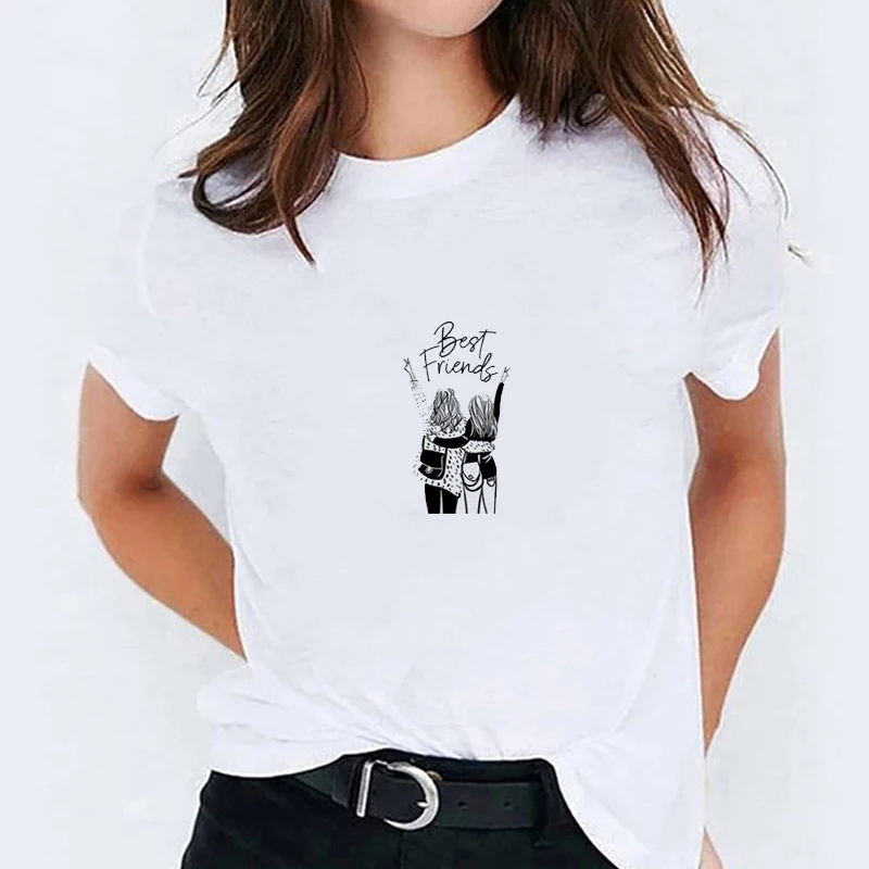 

Best Friends Forever T-shirts Short Sleeve Harajuku Shirt Women-clothing Women's Summer Crop Top With Sleeves Vintage Tops Tees