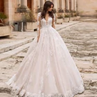 Роскошное Свадебное платье с V-образным вырезом и длинным рукавом, кружевное бальное платье, винтажное свадебное платье с аппликацией на заказ, размера плюс