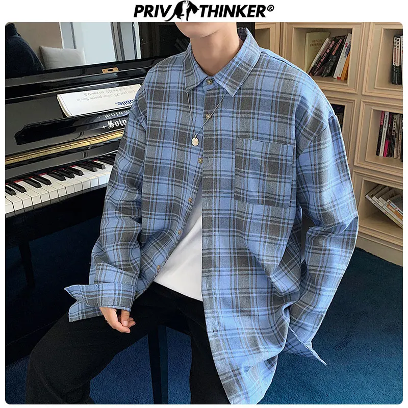 Privathinker мужские Новые Осенние Хип-хоп свободные рубашки мужские s Harajuku топы с длинным рукавом мужские рубашки с отложным воротником осенняя одежда