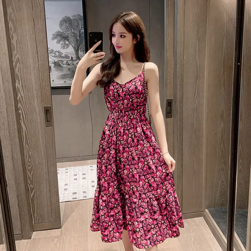 

Manufacturer Foreign Trade French Temperament Suspender Dress Retro Mid Long Floral Skirt Mori Small Gentle Skirt