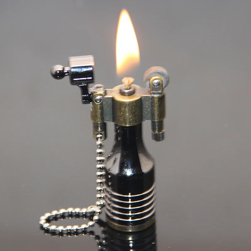 

Mini Key Pendant Kerosene Lighter Gasoline Refillable Retro Grinding Wheel Open Flame Lighter Men's Gadgets Smoking Accessories