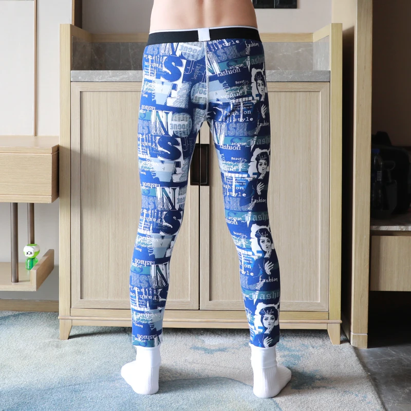 Мужские утепленные леггинсы AIIOU черные с карманом принтом теплое нижнее белье