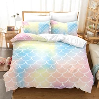 refreshing summer fish scale pattern duvet cover set pillow cases multi size bedding set queen twin kids soft home textiles