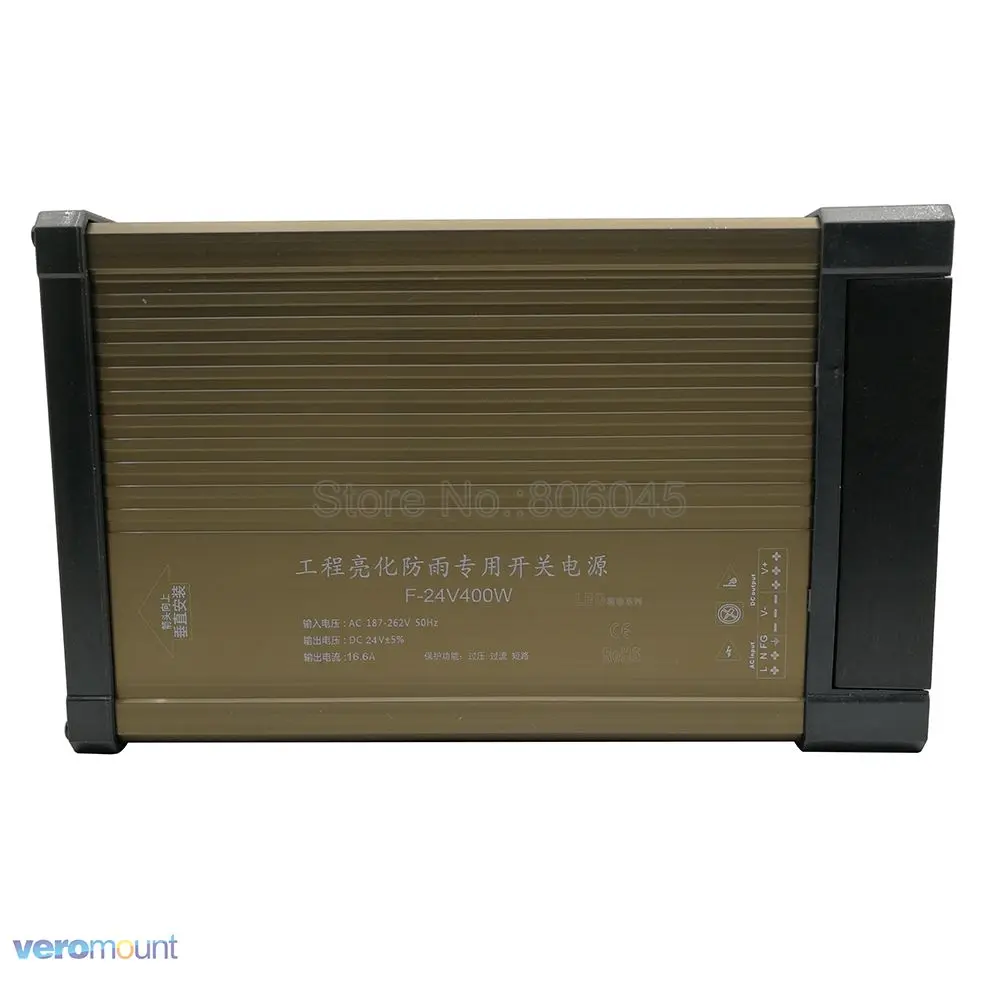 Светодиодный уличный водонепроницаемый блок питания IP54 AC187-262V to DC24V 16.6A 400W