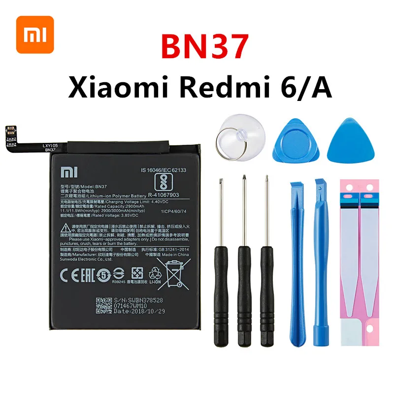 

XIAOMI Original BN37 3000mAh Battery For Xiaomi Hongmi Redmi 6 Redmi6 Redmi 6A BN37 Phone Replacement Batteries +Tools