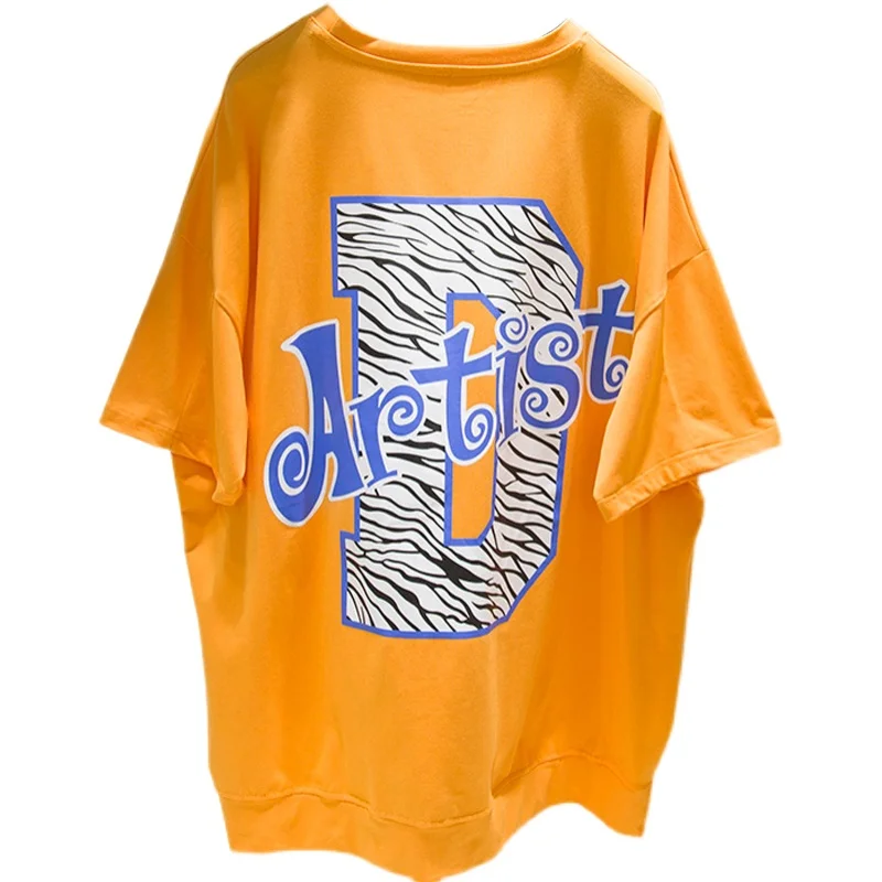 

2021 Summer New plus Women's Short Sleeve round Neck T-shirt Korean Style Loose Letter Printed Mid-Length Tops harajuku