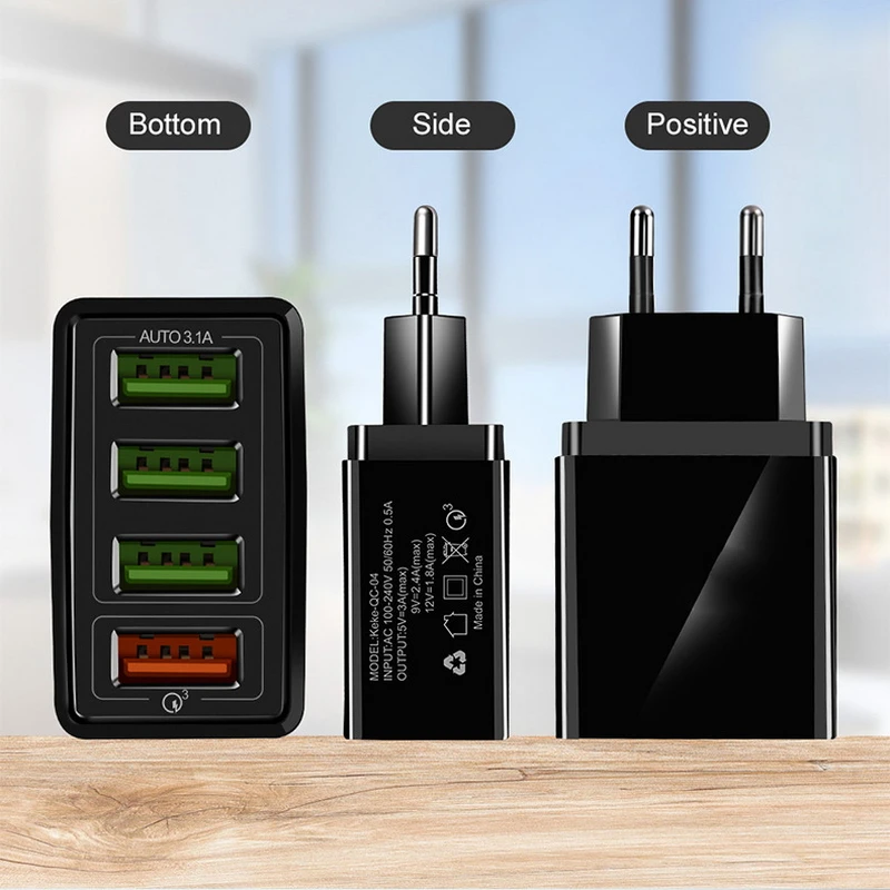 4 порта USB Smart Charge Quick 3 0 для iPhone XS Samsung Xiaomi Huawei адаптер Type C PD быстрое настенное