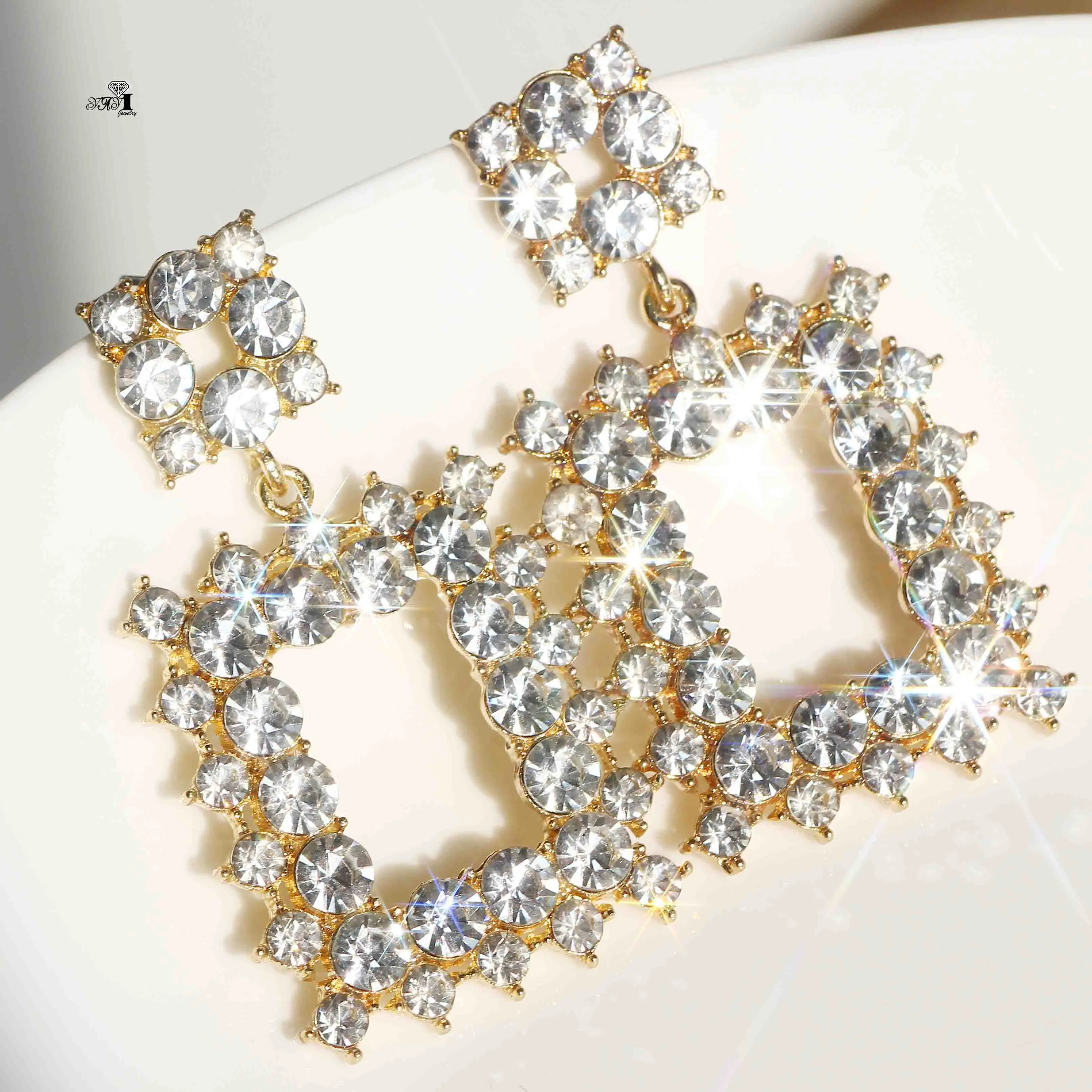 

YaYi Jewelry Fashion White Glass Dangle Crystal Women Ancient Gold Color Wear ear Band Tassel Couples Wedding Earrings