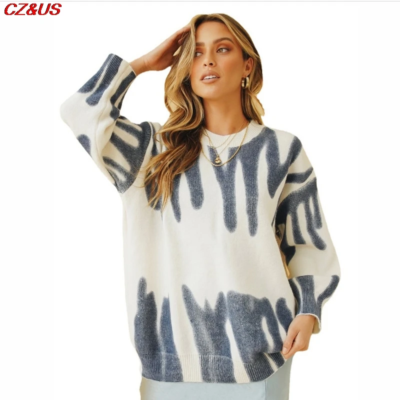 

Женский вязаный свитер с принтом, Элегантные зеленые полосатые пуловеры оверсайз, свободные длинные свитера для мужчин, уличная одежда, осе...