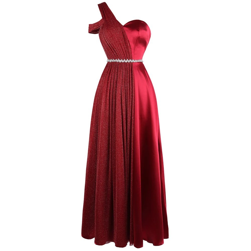 Angel-fashions женское платье на одно плечо, с рюшами, шелковое, с бисером, на шнуровке, ТРАПЕЦИЕВИДНОЕ платье для выпускного вечера, вечерние, атласное, красное, J-191010-S
