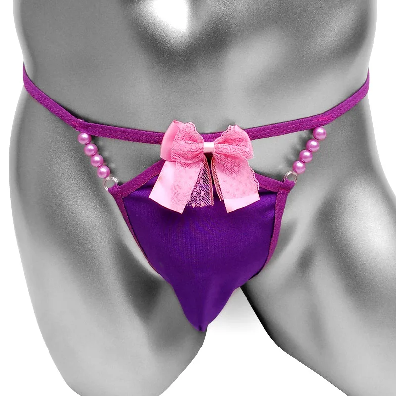 

Sissy Pouch panties with bowknot Sexy Lingerie Men thong Jockstrap Underwear Low rise Pearl Sissy G String T back Gay Thong
