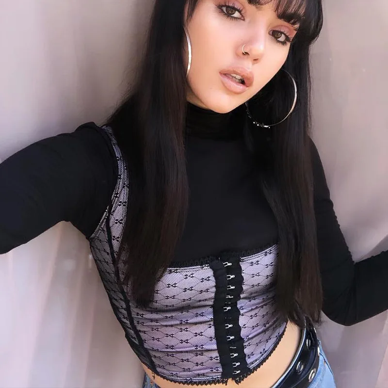 Женский укороченный топ в горошек пикантный сетчатый без рукавов с