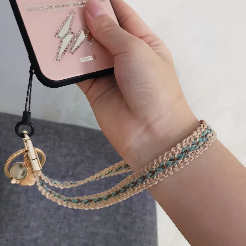 Summer Hot Style Woven Keychain Mobile Phone Lanyard Pendant Ladies Wrist Jewelry Lanyard Work Card Anti-lost Ring Buckle Gift