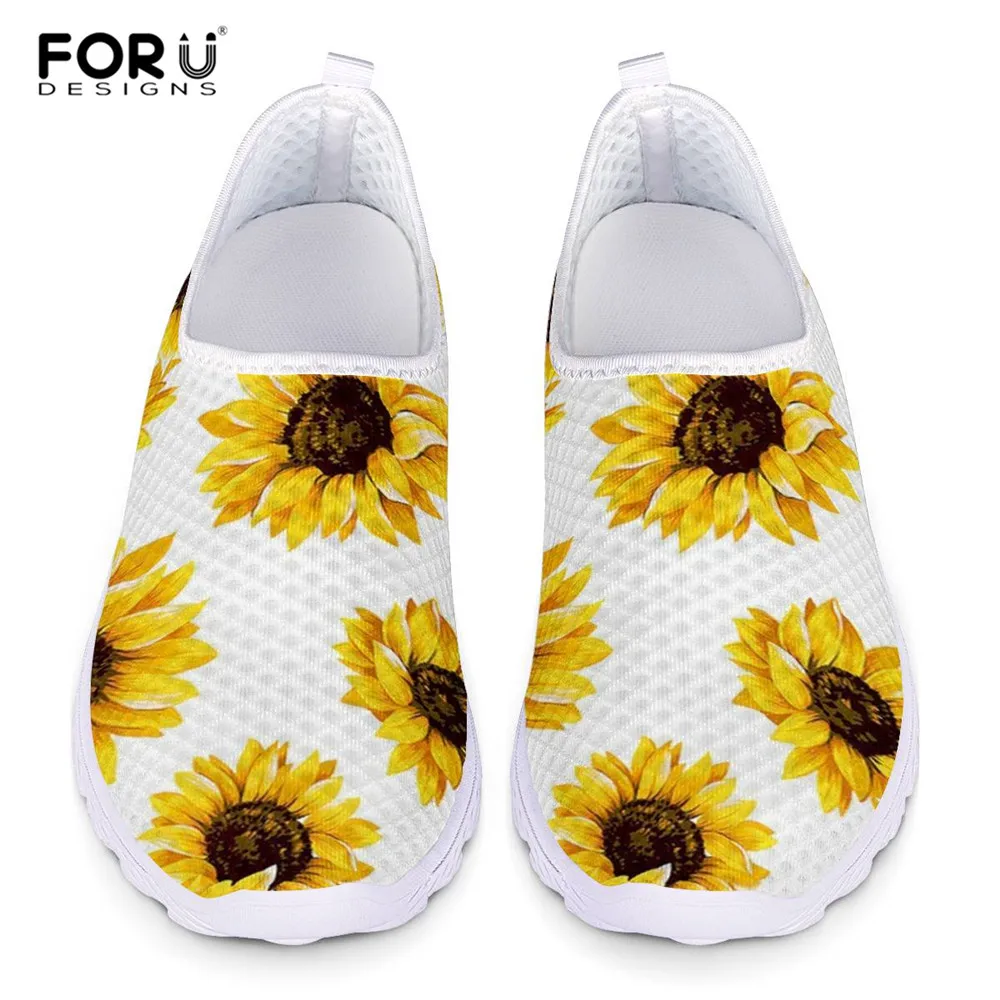 FORUDESIGNS/желтый цветок Sunfloral Лето Футболка с принтом Женская дышащая обувь на