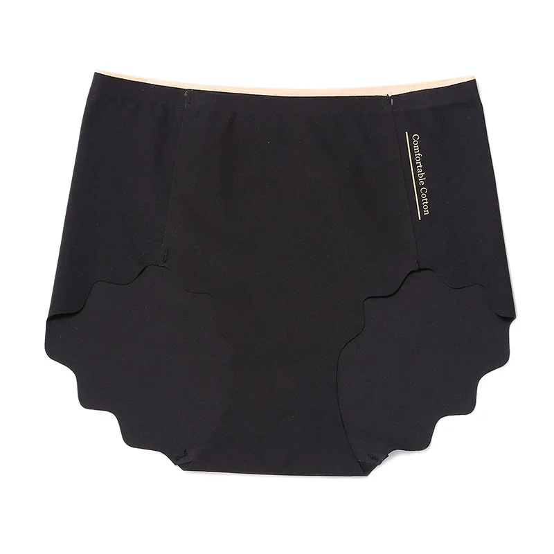 Black Women L-XXL Big Size Panties Seamless High Waist Underwear Soft Ultra Thin Sexy Ruffles Briefs Comfortable Breathable Lingerie - Цвет: Black