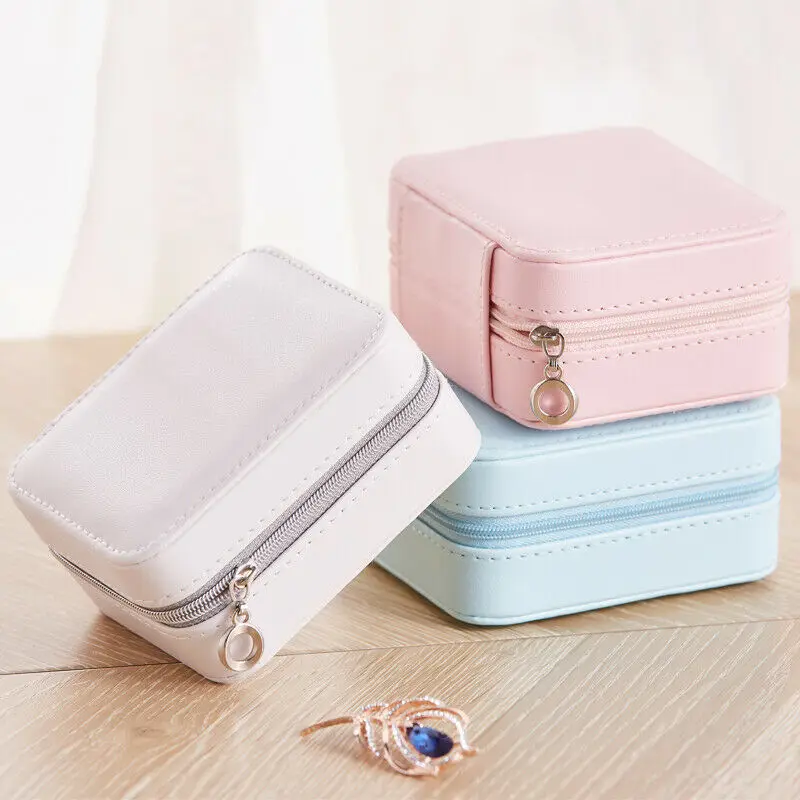 

Cute Portable Travel Zipper Jewelry Box Organizer Earring Ring Display Ornaments Cosmetic Case