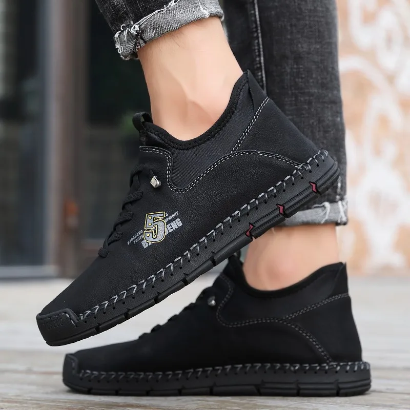 Брендовые зимние мужские Нескользящие ботинки Плюшевые теплые Кожаная мужская