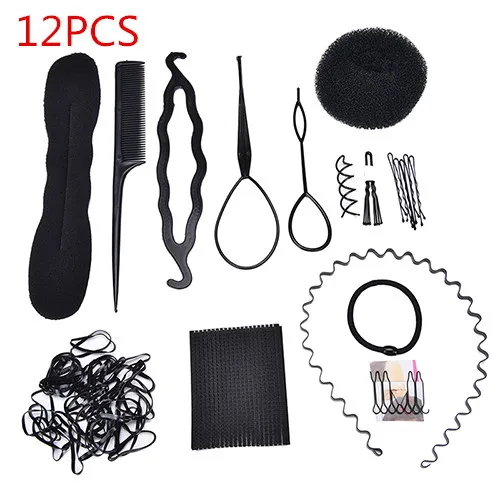12PCS 13 шт./10 шт./9/4 шт. Пластик гребень заколка для волос заколки Dount булочка поворот, подвязанные лентой, с объемной волной чайник инструменты для самостоятельной укладки волос аксессуары для причесок - Цвет: 12PCS