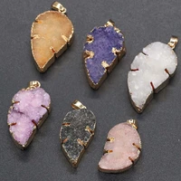 1pcs natural stone leaf shape crystal agates charm pendant for jewelry making necklace bracelet accessories size 23x35 25x40mm