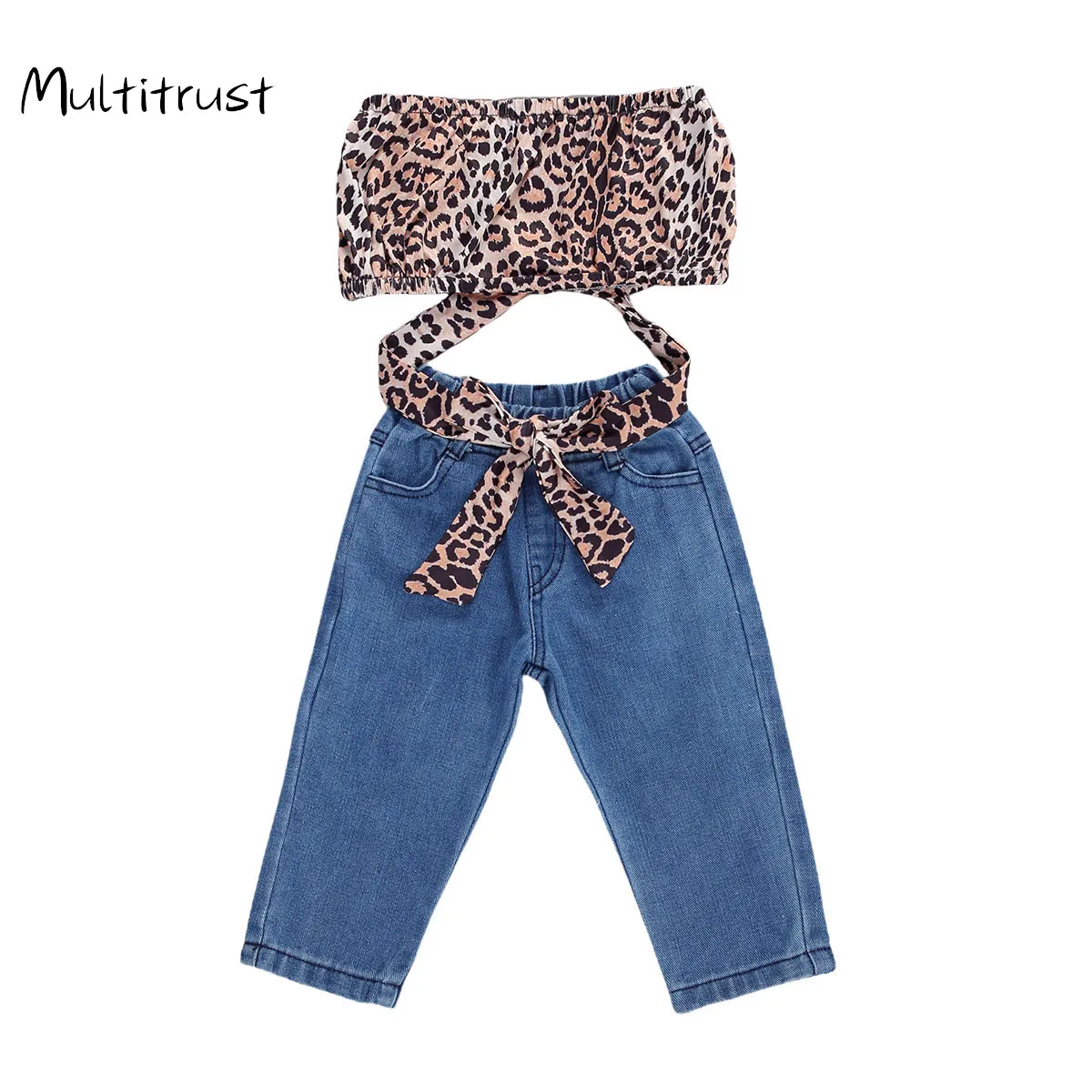 

2020 модные летние топы с леопардовым принтом для девочек + длинные джинсовые штаны детская одежда комплект из 2 предметов, От 0 до 5 лет для мал...