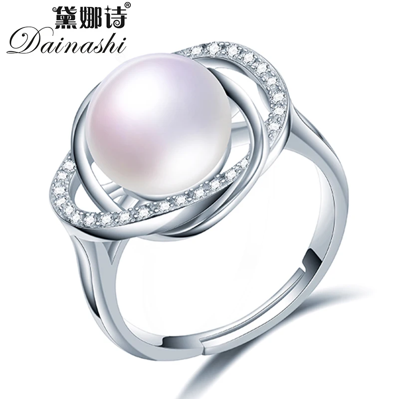 

Dainashi Fashion 925 Sterling Silver Oval Cross Zircon Ring Elegant Genuine Freshwater Cultured Pearl Adjustable Ring for Women