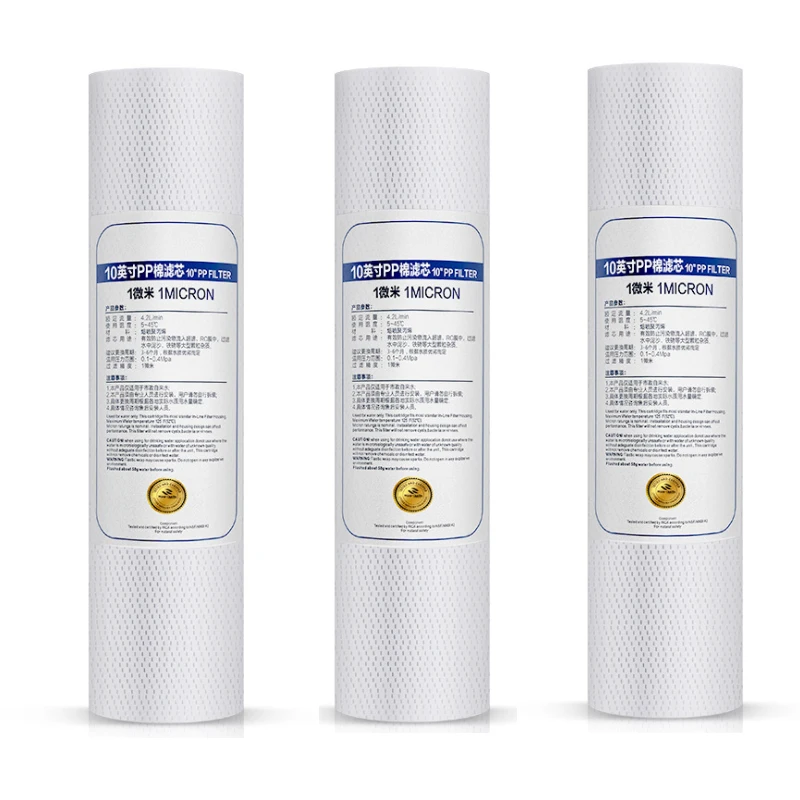 3pcs 10 Inch Water Purifier core 1 Micron 5 Micron Sediment Water Filter System Cartridge PP Cotton Filter (Food grade)