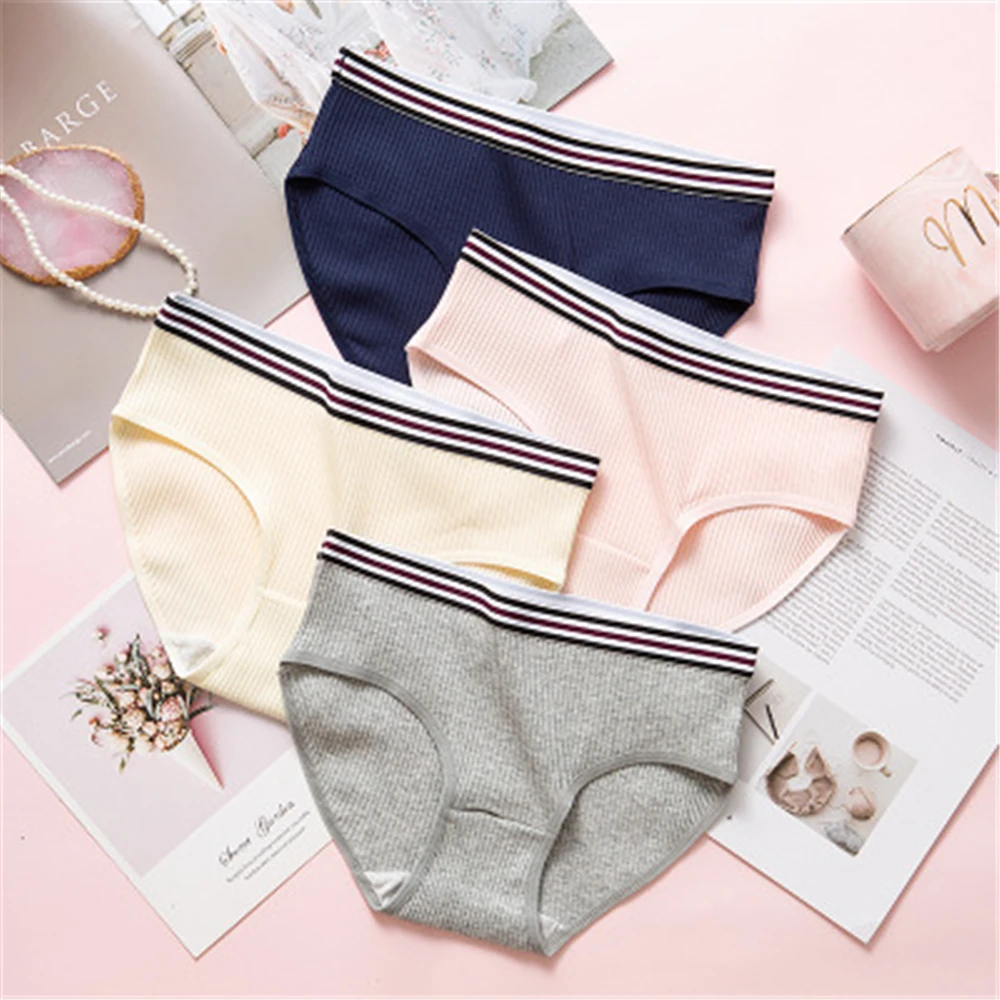 Женское хлопковое дышащее однотонное нижнее белье со средней талией женское