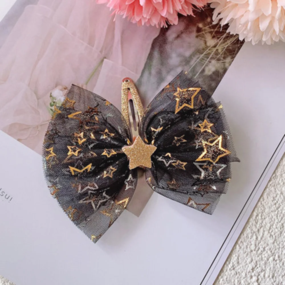 

1pc Mesh Hairpin Headdress Five Pointed Star Bow Children's Crown Princess Girls Bb Hair Clip Birthday Gifts Hair Accessories