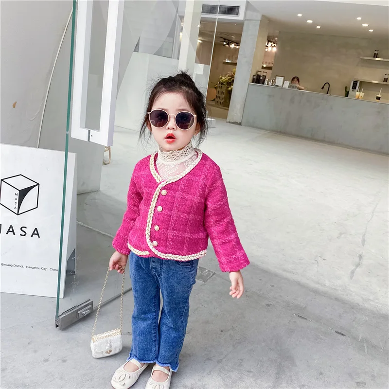 Куртка розово-красная для девочек весна-осень 2021 детский короткий кардиган с