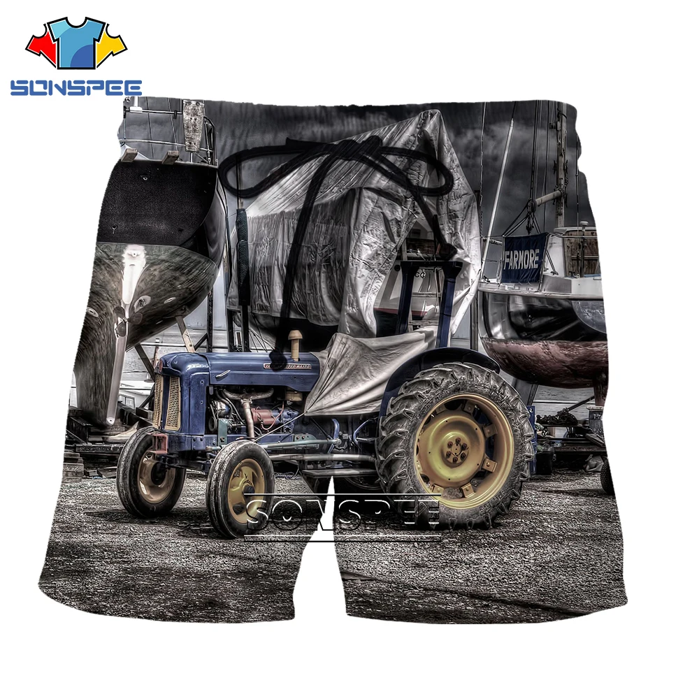 

SONSPEE Tractor 3D Print New Harajuku Summer Fashion Hiphop Cool Oversize Quick Drying Hawaii Casual Beach Shorts Men Short