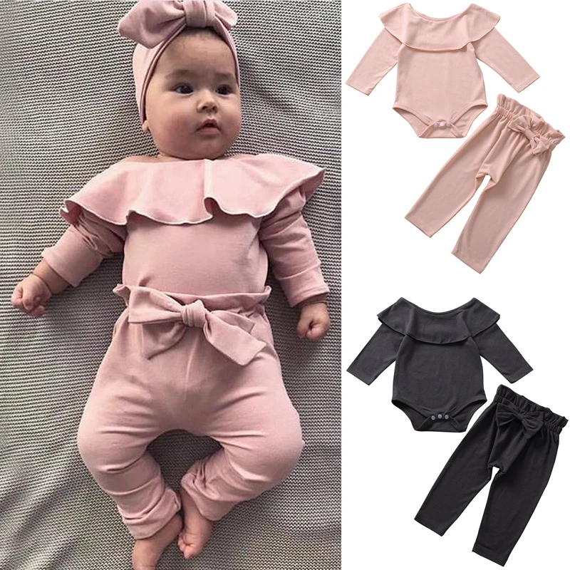 Рубашка с длинным рукавом и штаны бантом однотонная | Детская одежда обувь