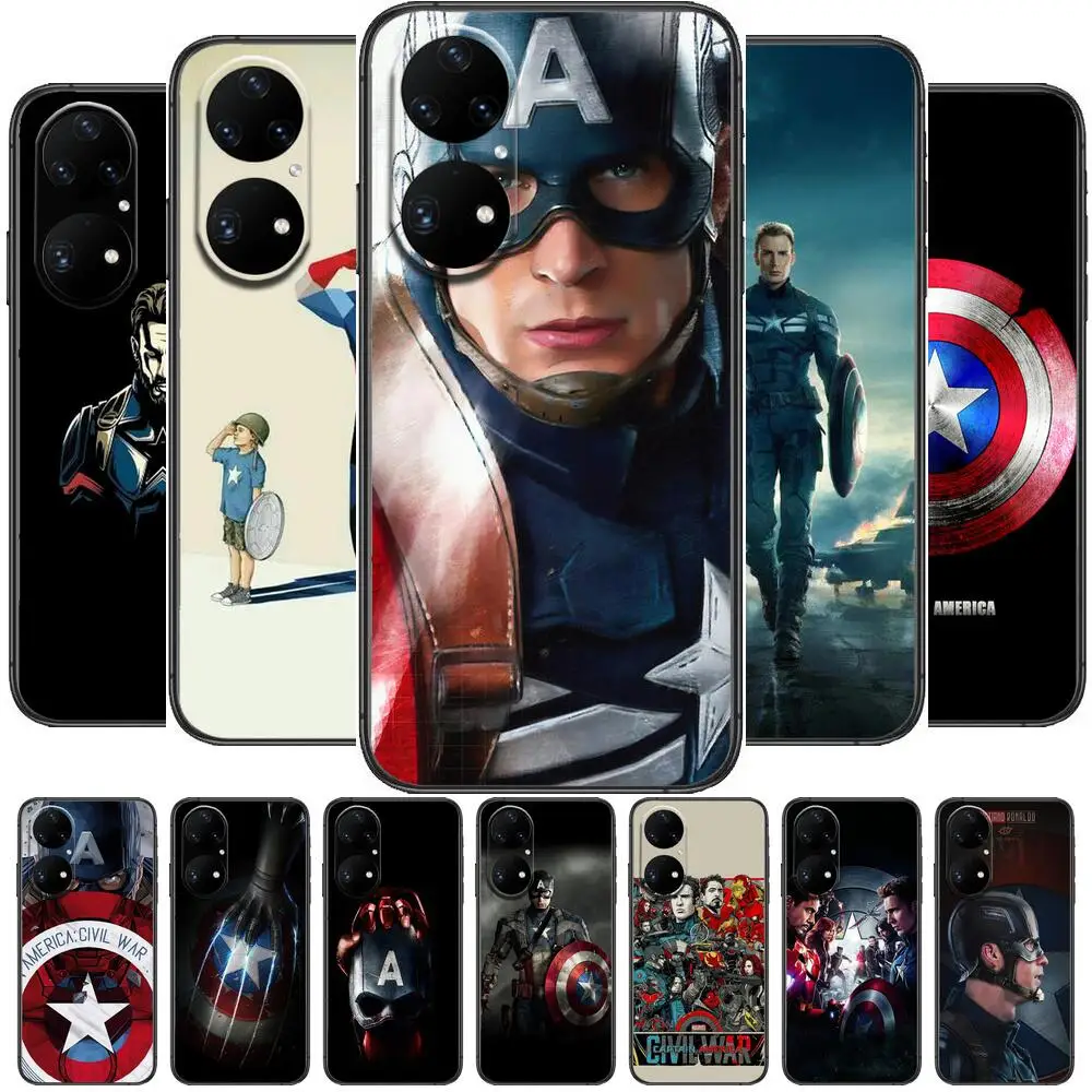 

Captain America Marvel Phone Case For Huawei p50 P40 p30 P20 10 9 8 Lite E Pro Plus Black Etui Coque Painting Hoesjes comic fas