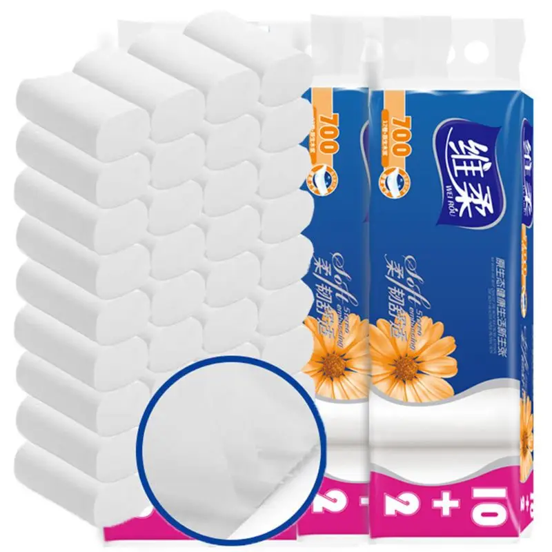 

12 Rolls 4-Ply Toilet Paper Ultra Soft Wood Pulp Strong Household Bath Tissues X7YB
