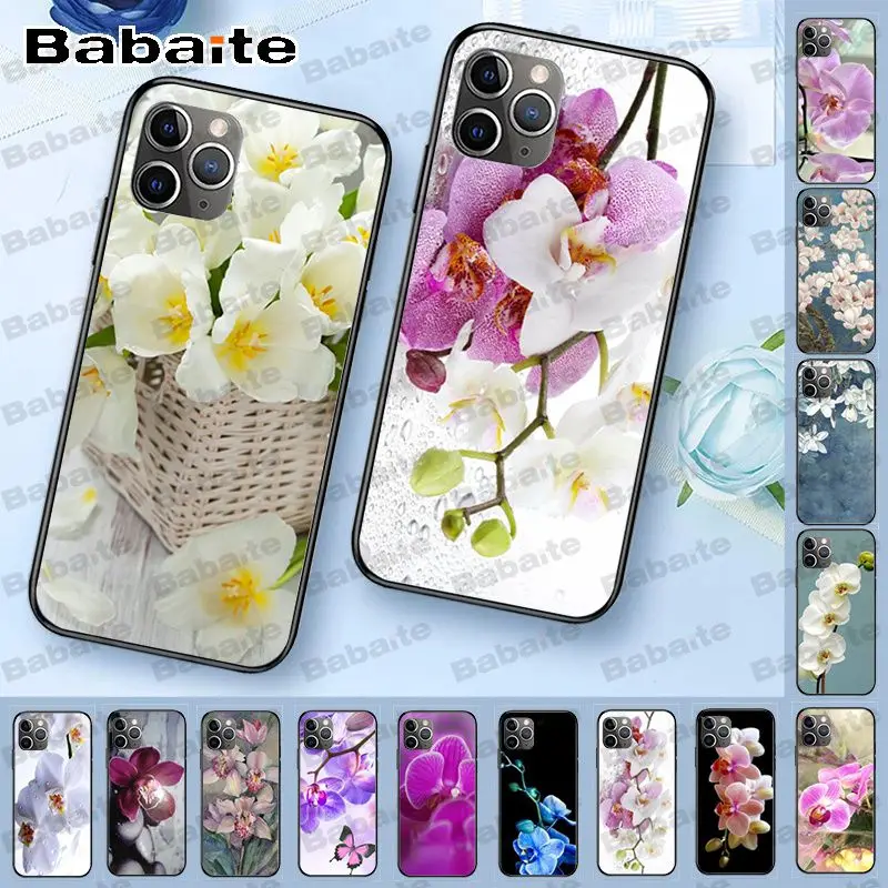 Coque для iphone 11 цветы орхидеи черный чехол мобильного телефона Айфона 11pro max 5s 6s 7 8plus x